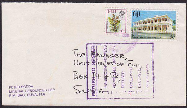 FIJI 1998 local Suva cover with large RETURN TO SENDER box marking..........5995