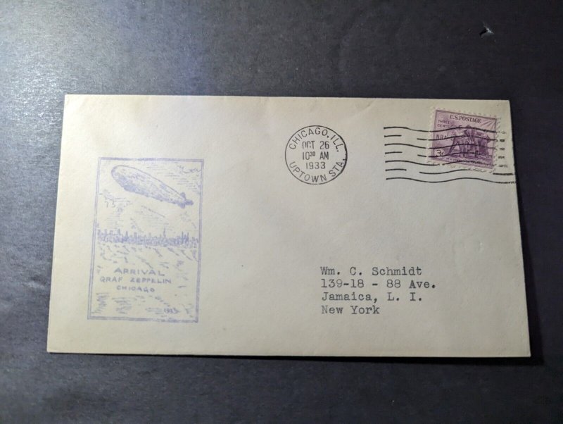 1933 USA LZ 127 Graf Zeppelin Cover Chicago IL to Jamaica LI NY