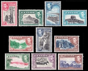 Ceylon Scott 278a, 279e, 280-285, 286d, 287 (1938-42) Mint NH VF, CV $279.00 C