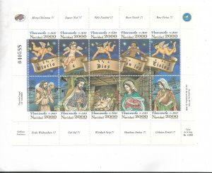 VENEZUELA YEAR 2000 CHRISTMAS FULL SHEET OF 10 VALUES MS MANGER ANGELS MINT NH