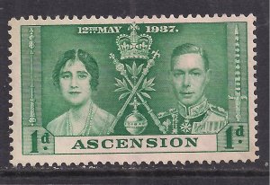 Ascension 1937 KGV1 1d Coronation Green MM SG 35 ( L929 )