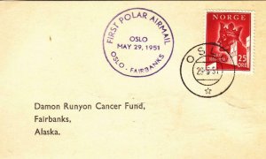 1951, 1st Polar Airmail, Oslo, Norway to Fairbanks, AK, See Remark (30780)