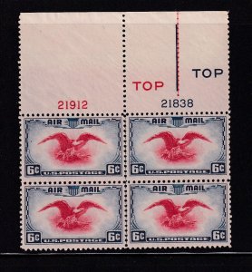 1938 Airmail 6c Sc C23 eagle and shield MNH high top plate block Type 4 (43