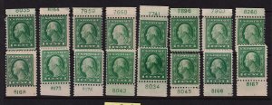 1917 Washington 1c Sc 498 MH/NH lot of plate number singles Hebert CV $48 (L35