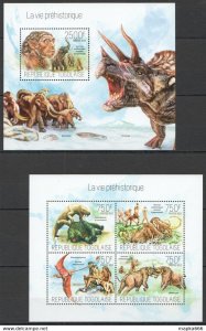 2013 Togo Fauna Reptiles Prehistoric Life Dinosaurs Kb+Bl ** Tg686