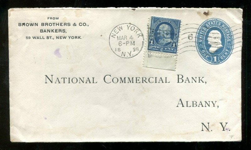 d235 - NEW YORK 1898 Brown Bros Bank Entire. Uprated. Postal Stationery Cover