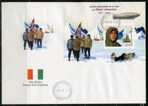 IVORY COAST 2018 90th MEMORIAL ANN OF ROALD AMUNDSEN SET IMPF DELUXE S/S  FDC