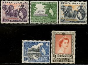 KUT Sc#113-117 SG#176-180 1954 QEII Defins Top Values Mint Hinged