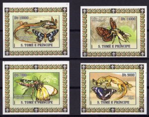 Sao Tome and Principe 2007 BUTTERFLIES/REPTILES/BEES/SCOUT 4 S/S IMPERFORATED MN