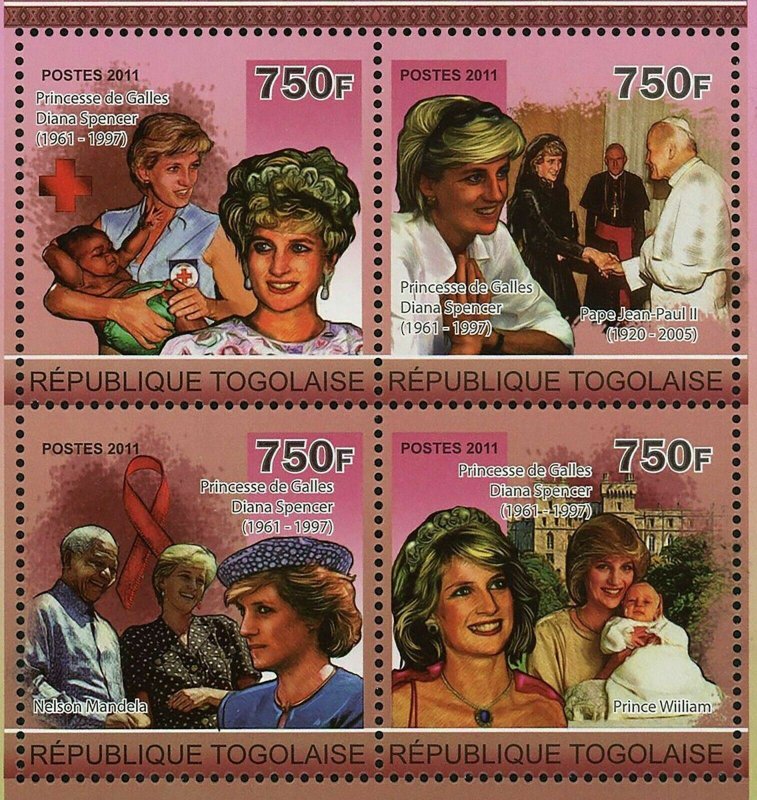 Princess Diana Stamp Nelson Mandela Red Cross Pope John Paul S/S MNH #3939-3942