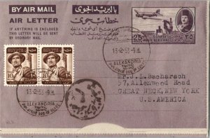 Egypt 10m Soldier (2) on 25m King Farouk Air Letter 1953 Alexandria Traffic (...