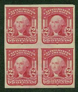 320 Unused,  2c. Washington, Imperf Block of 4,  scv: $65