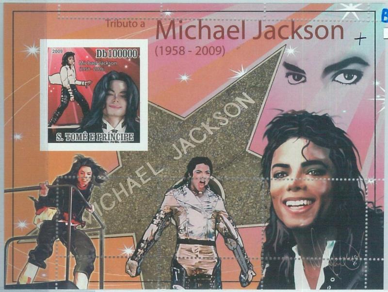 1578 - S TOME & PRINCIPE, ERROR, 2009, MISSPERF SHEET: Michael Jackson, Music