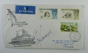 Signed 1973 Falkland Islands cover Port Stanley to Sidney BC #130 #132 #214 VF