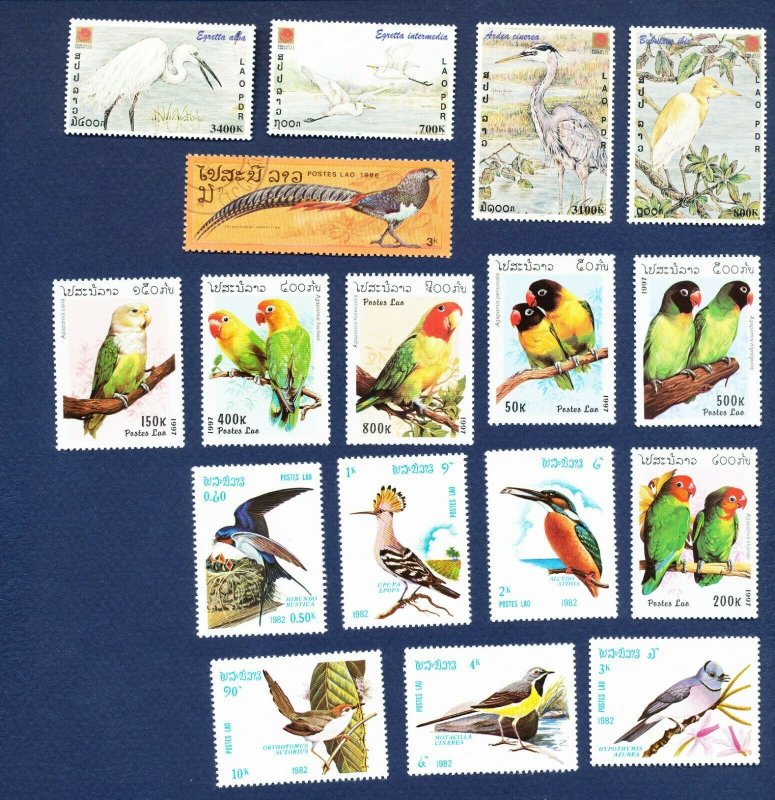 LAOS -  373 // 1638 - FVF MNH - BIRDS - 1982-1997 -- and more not shown