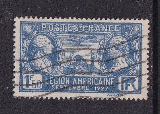 France  #244  used   1927  Lafayette and airplane  1.50fr