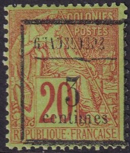 Guadeloupe 1889 Sc 3 MH* broken bar overprint variety