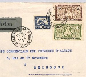 France Colonies INDOCHINA Air Mail Cover *SAIGON CENTRAL* CDS Mulhouse 1932 YF20