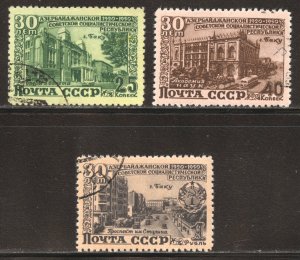 Russia Scott 1474-76 UH/NH(CTO) - 1950 30th of Azerbaijan SSR Set - SCV $15.00