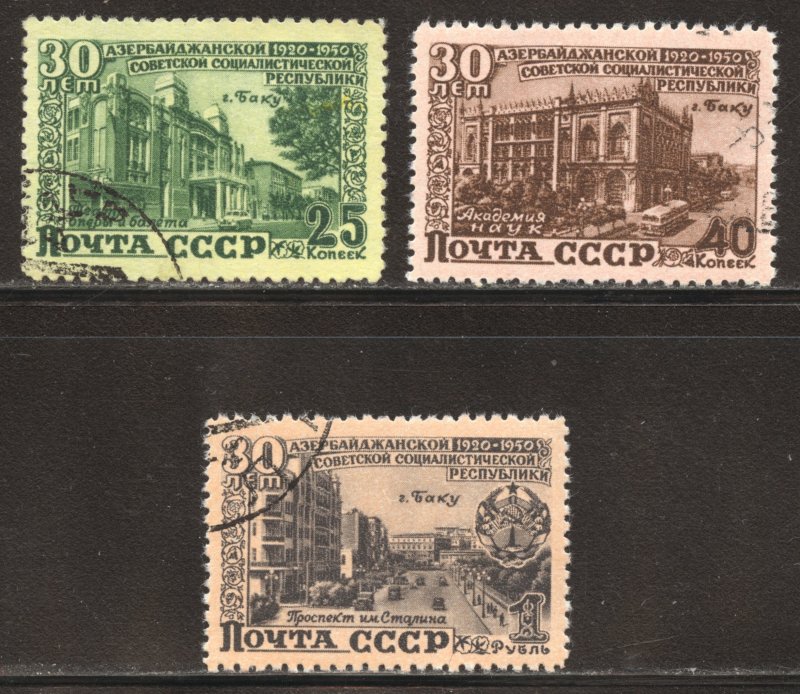 Russia Scott 1474-76 UH/NH(CTO) - 1950 30th of Azerbaijan SSR Set - SCV $15.00