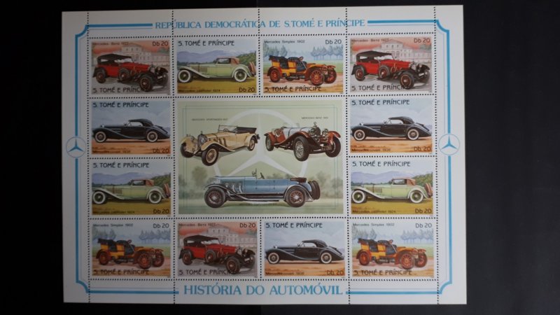 Cars - Old - Sao Tome and Principe 1983 - full sheet of 3x set perforated ** MNH