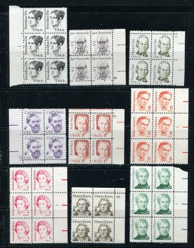 Great Americans SC# 1844 -1869 26 Stamp Plate Block Set - MNH 1980-1985 Issue