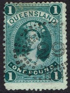 QUEENSLAND 1882 QV LARGE CHALON 1 POUND WMK CROWN/Q SIDEWAYS USED