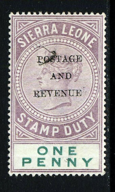SIERRA LEONE QV 1897 POSTAGE AND REVENUE Overprint on 1d. Stamp Duty SG 54 MINT