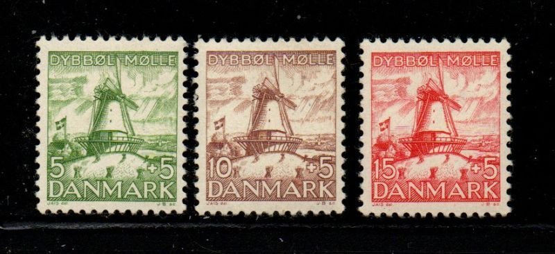 Denmark Sc B6-B8 1937 Dybbol Mill Charity stamp set mint NH