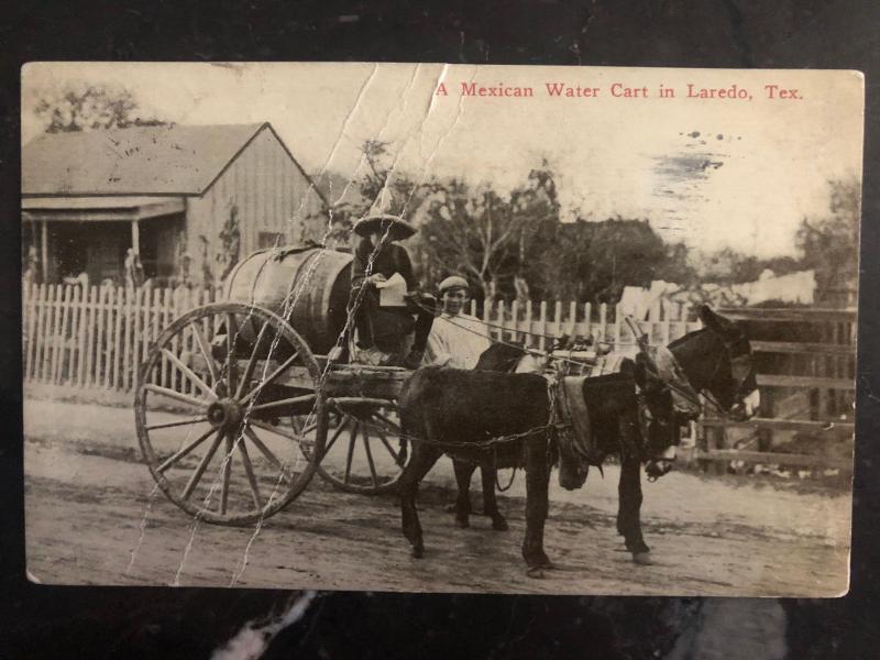 1914 Laredo TX USA RPPC Postcard Cover Mexicican Water Cart Donkey to KC MO