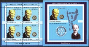 Guinea Bissau 2001 Rotary International Club Paul Harris sheet + S/S MNH