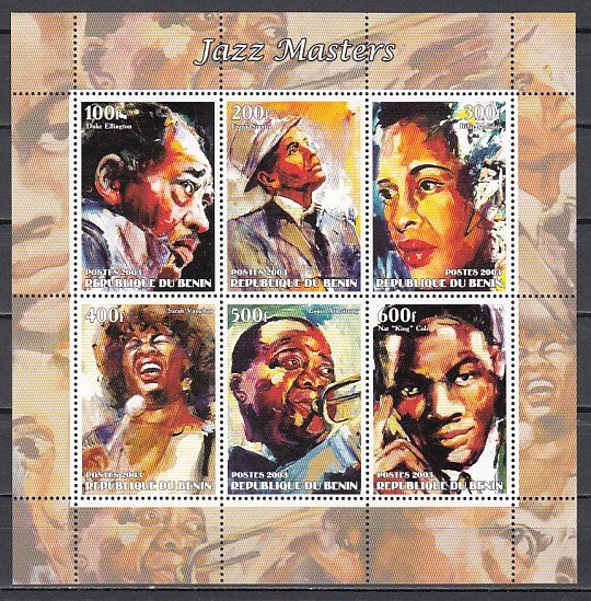 Benin, 2003 Cinderella. Jazz Musicians & Singers sheet of 6. ^