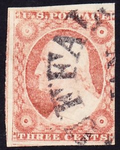 Scott 11A, Used, 3c Imperforate, BUFFALO, NY, 3 Large Margins, Creases