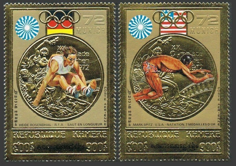 Cambodia C38-C39,C39a gold,MNH.Mi 368-369,Bl.31. Olympics Munich-1972.Medalists.