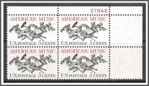 US Plate Block #1252 American Music MNH