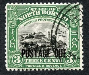 North Borneo SGD67 3c opt Post Due No Sure about this Postmark