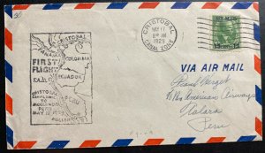 1929 Cristobal Canal Zone Panama First Fight Airmail Cover To Talara Peru