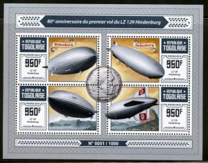 TOGO  2016 80th ANNIVERSARY OF THE FIRST HINDENBURG  FLIGHT  SHEET MINT NH