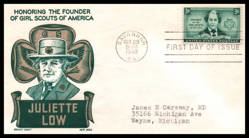 US 974 Juliette Low Cachet Craft Boll Typed FDC