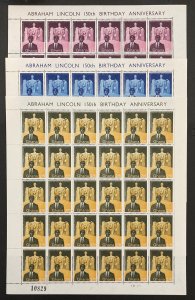 Ghana 1959 #39-41 Sheet, Lincoln's 150th Anniversary, MNH.