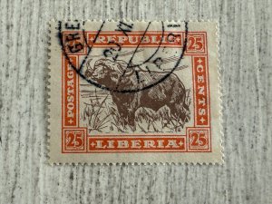 Liberia #221 CTO, 25c, West African Buffalo, 2024 SCV.$0.60