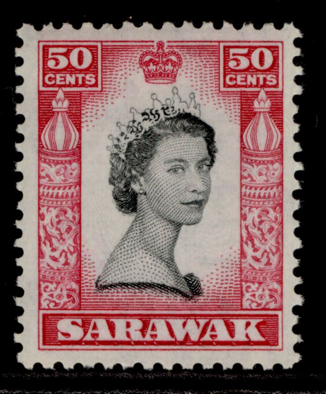 SARAWAK QEII SG199, 50c black & carmine, NH MINT.