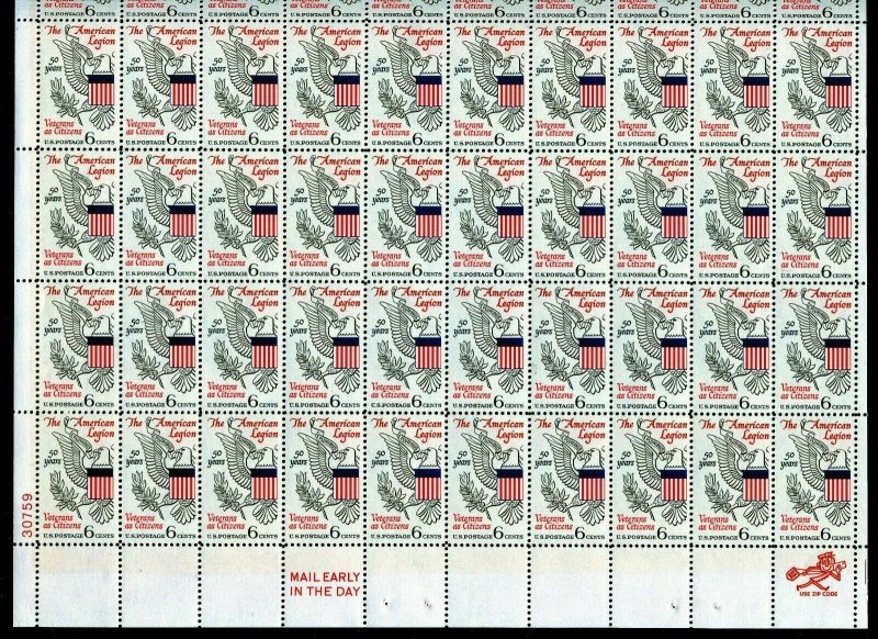 Scott # 1369 American Legion 6¢ Sheet of 50 Stamps MNH