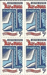 1966 Bill of Rights Block Of 4 5c Postage Stamps, Sc#1312, MNH, OG