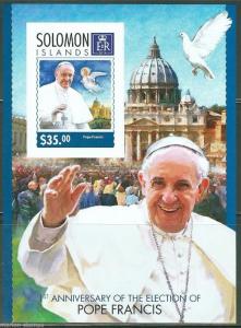 SOLOMON ISLANDS 2014 1st ELECTION  ANNIVERSARY OF POPE FRANCIS S/S IMPRF MINT NH