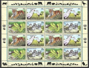 United Nations #757-760 33¢ Endangered Species (1999). Full mini-sheet. MNH