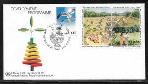 UN Geneva 144a, 145 Development Progrm 5c Gull Geneva Cachet FDC First Day Cover