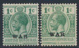 British Honduras SG 116 / 116b SC # MR2 MH WAR overprint see scan and details