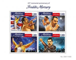 MALDIVES - 2016 - Freddie Mercury - Perf 4v Sheet - Mint Never Hinged