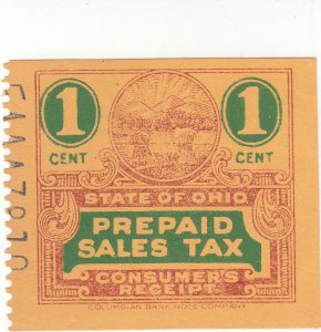 Ohio Prepaid Sales Tax Stamps - 1939 - 1c Consumer Receipt - Columbian Bank Note